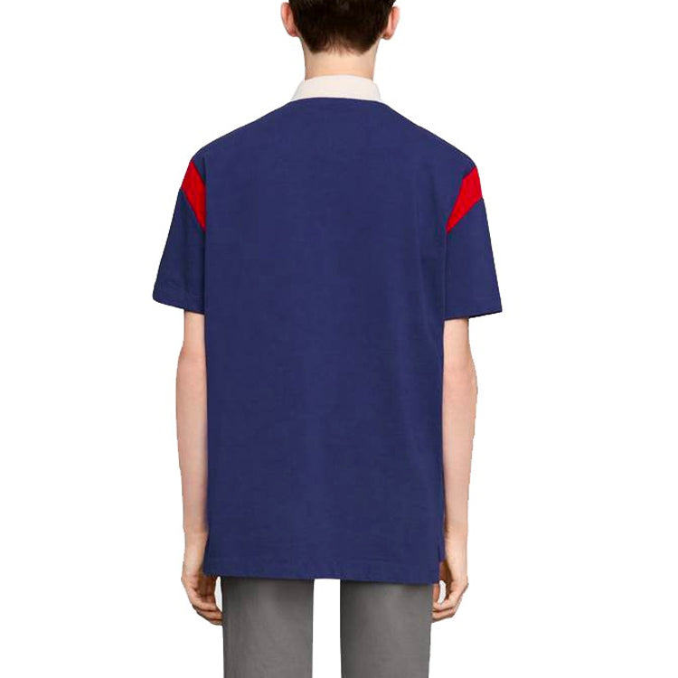 Men's Gucci Adornment Interlock G Short Sleeve Blue Polo Shirt 560512-XJATW-4594