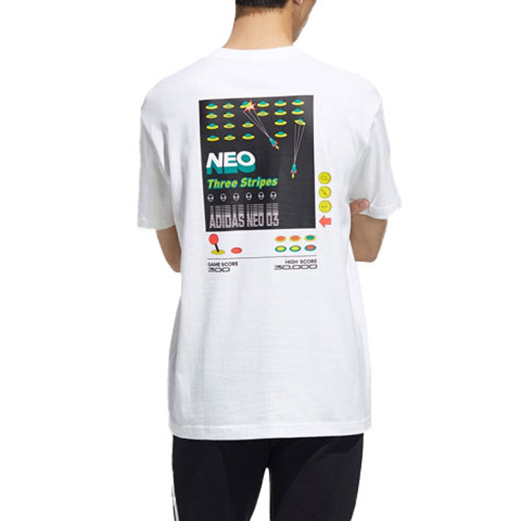 Men's adidas neo Alphabet Micro Mark Round Neck Short Sleeve White T-Shirt HC9664