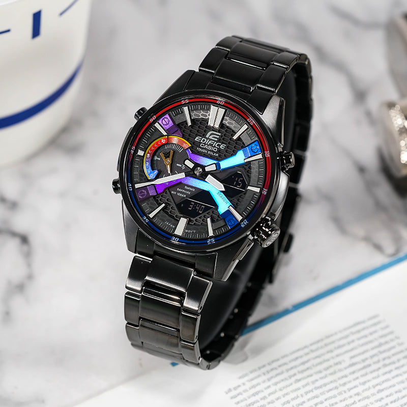 Men's CASIO Edifice Gradient Series Fashion Business Stylish Solar Powered Metallic Strap Watch Mens Analog ECB-S100YHG-1APR