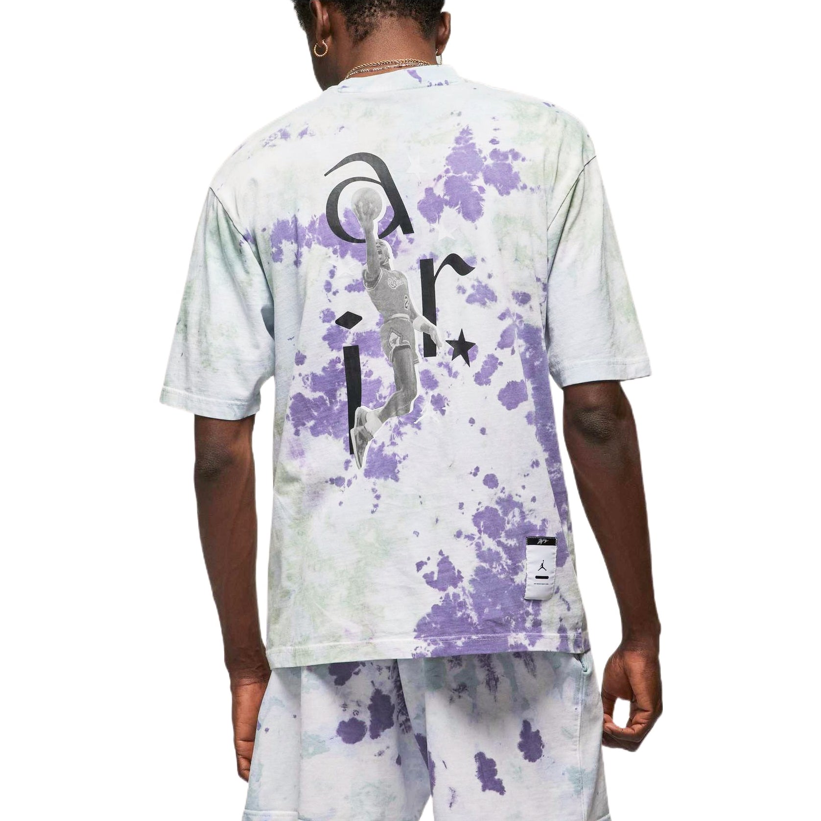 Men's Air Jordan Splash Ink Color Block Alphabet Printing Casual Short Sleeve Blue T-Shirt DM1455-366