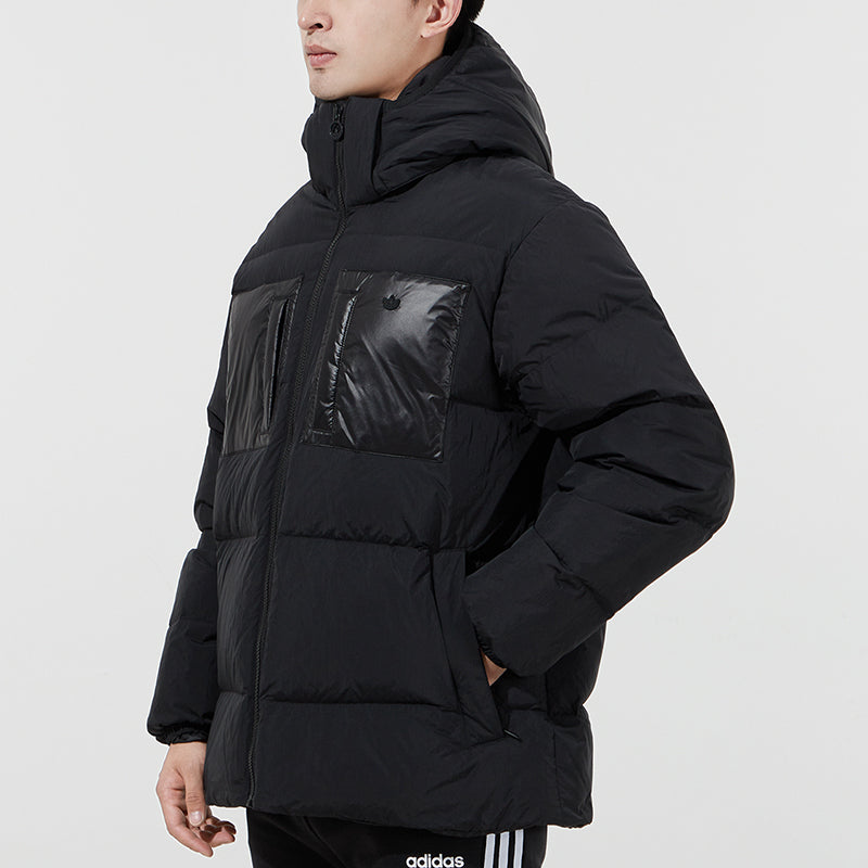 adidas originals Solid Color hooded down Jacket Black H13564