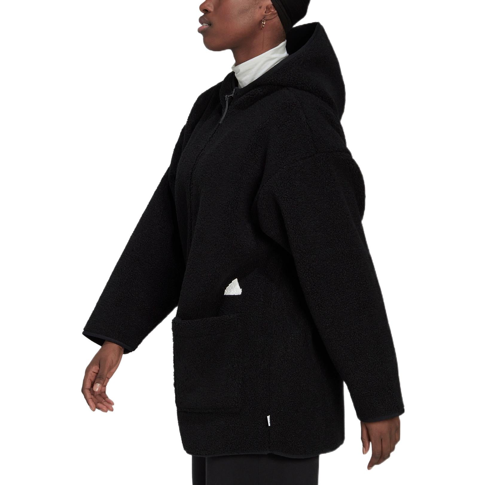 (WMNS) adidas Polar Fleece Long Hooded Track Top Asia Sizing 'Black' HM2841