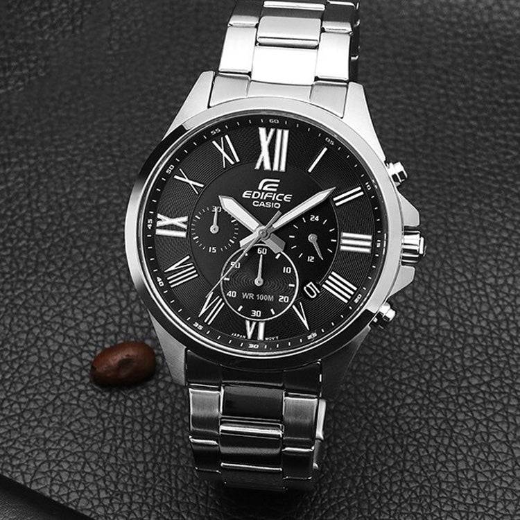CASIO Water Proof Edifice Series Black/ Waterproof Mens Silver Analog EFV-500D-1AVUPR