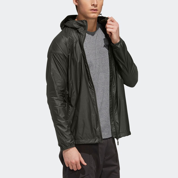 Men's adidas Logo Printing Zipper Hooded Jacket Green EH4976