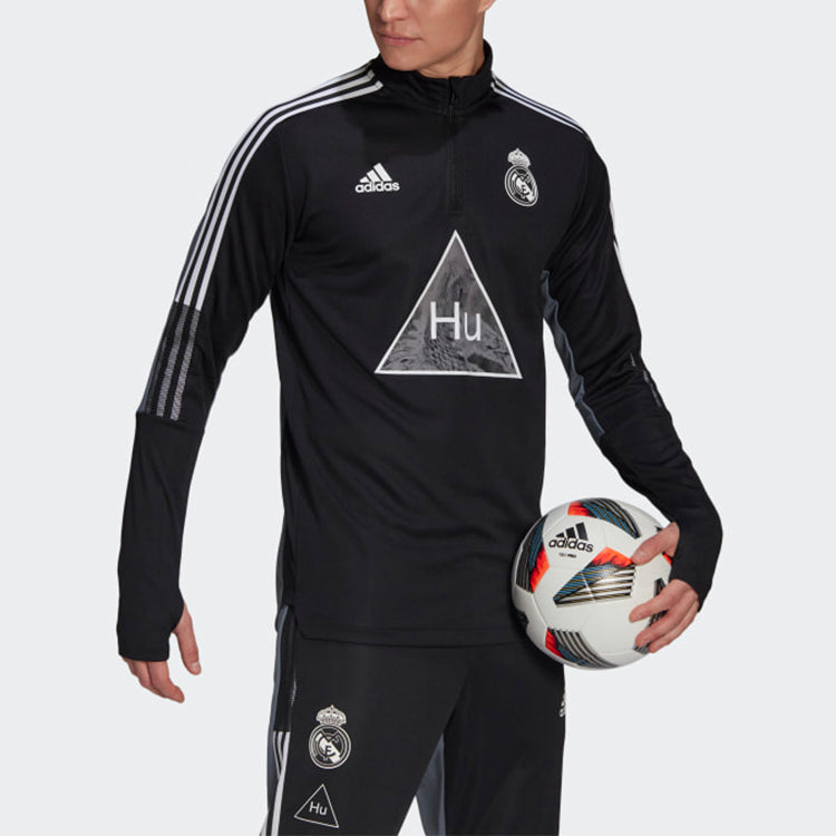 adidas x Crossover Real Madrid Soccer/Football Half Zipper Pullover Stand Collar Black Gray GK7841