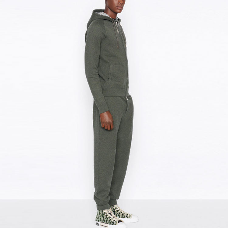 Men's DIOR SS22 Cashmere Blend Knit Material Hooded Sports Olive 113M221AT225-C688