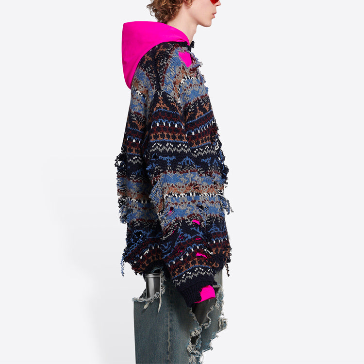 Balenciaga Destroyed Fair Isle Wool-Blend Jumper 'Blue' 662518T16028088