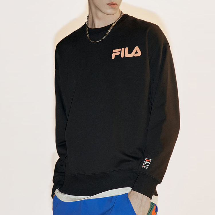 FILA FUSION Alphabet Logo Printing Sports Round Neck Pullover Couple Style Black T11U038205F-BK