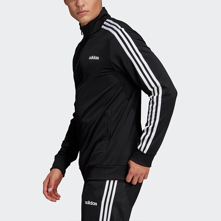 adidas Knit Stand Collar Loose Windproof Sports Logo Jacket Black DQ3070