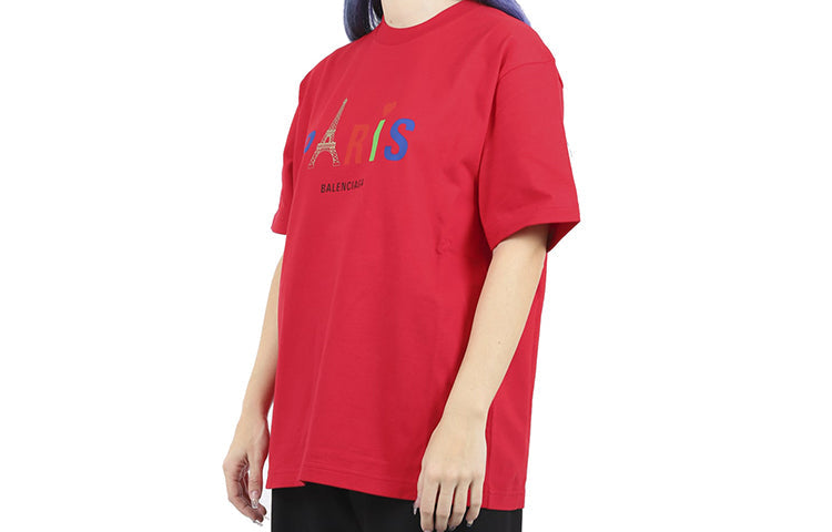 Balenciaga Paris Love Regular T-Shirt Printing Short Sleeve Red 594599TGV435640