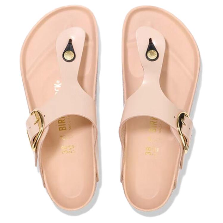 Birkenstock Gizeh Big Buckle Natural Leather Patent Narrow Fit Sandals 'High Shine New Beige' 1026572