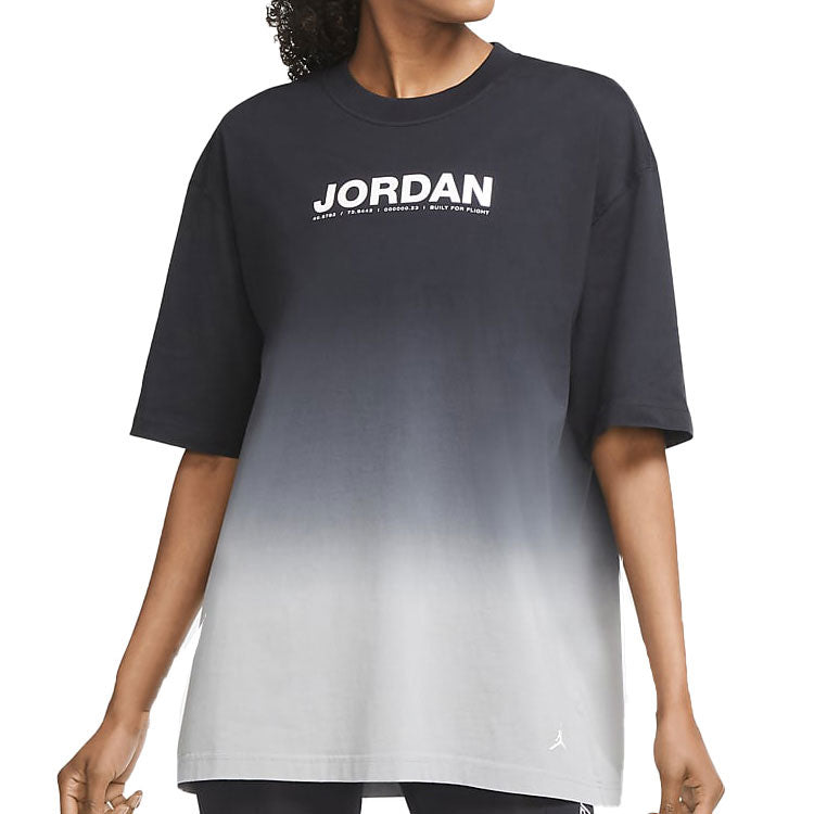 (WMNS) Air Jordan Gradient Alphabet Printing Short Sleeve 'Black' CU6368-073