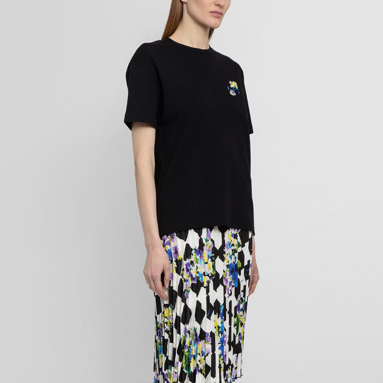 (WMNS) Off-White SS21 Plant Flower Plaid Round Neck Short Sleeve Slim Fit Black T-Shirt OWAA089S21JER0021001
