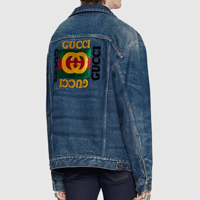 Gucci Sticker Oversized Denim Jacket For Men Navy 475024-XDAAT-4206