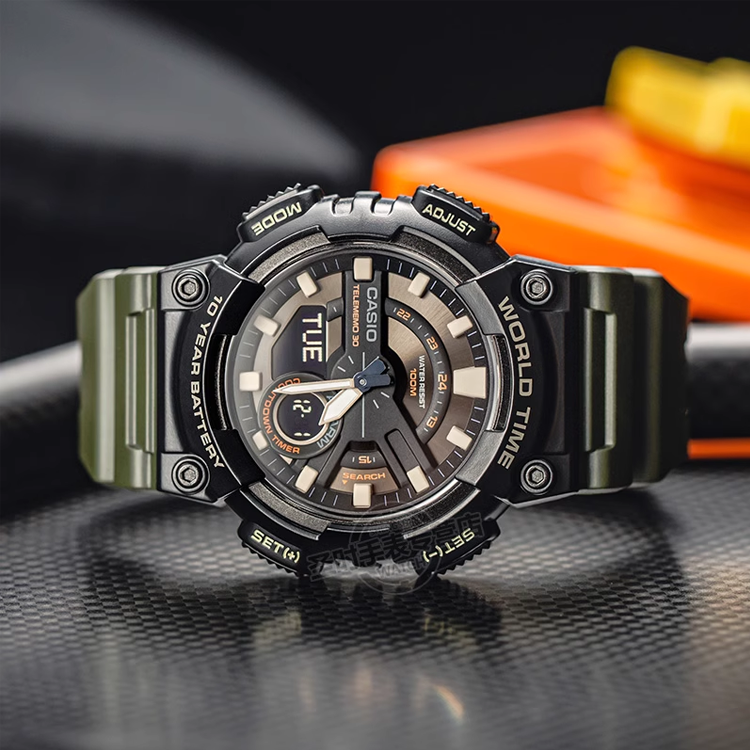 CASIO G Shock Sports Waterproof Mens BlackGreen Analog/Digital Combo AEQ-110W-3A