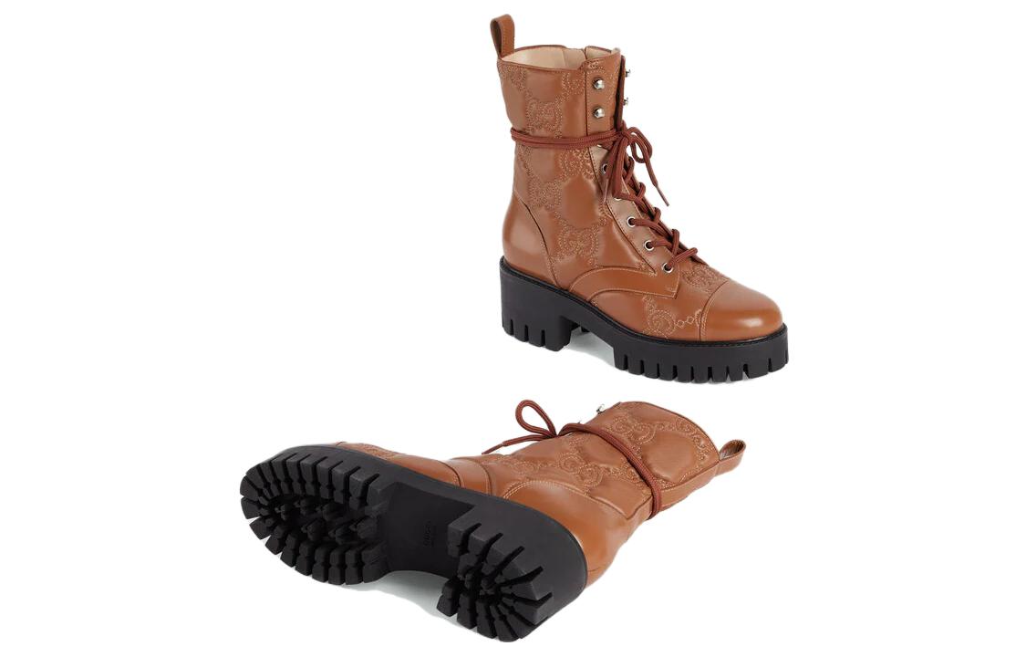 (WMNS) Gucci Quilted Lace-Up Boots 'Brown' 718386-DS8U0-2741