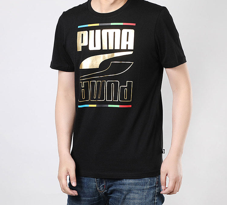 PUMA Bronzing Large Logo Printing Short Sleeve Black 586589-01