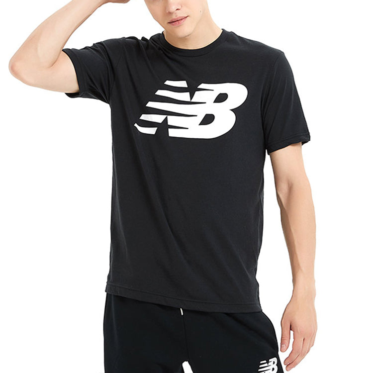 New Balance Knit Breathable Athleisure Casual Sports LOGO Printing Short Sleeve Black MT91923-BK