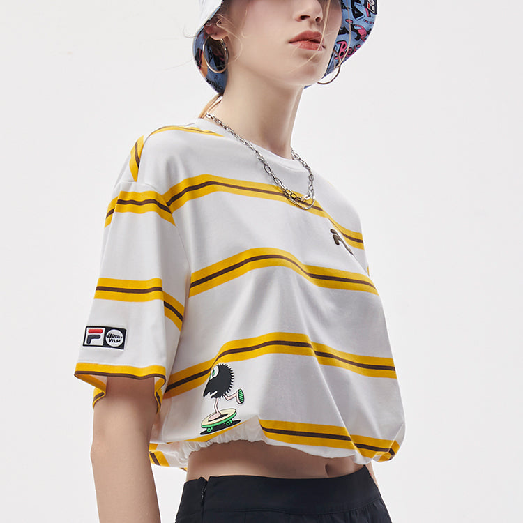 FILA FUSION x Jeremyville Crossover Stripe Loose Short Sleeve Orange White Stripe T11W139103F-WT