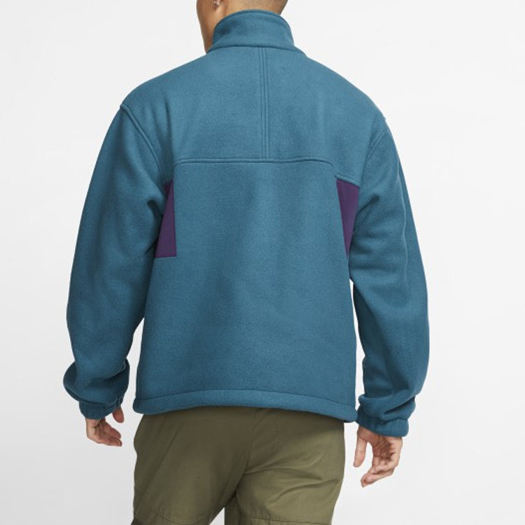 Men's Nike Colorblock Stand Collar Fleece Zipper Dark Sapphire Blue Jacket 'Midnight Turq Grdppl Black' BQ7198-347