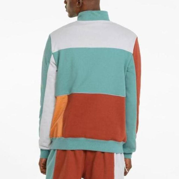 PUMA Signature Pullover Retro Colorblock Knit Zipper Stand Collar Blue 534169-01