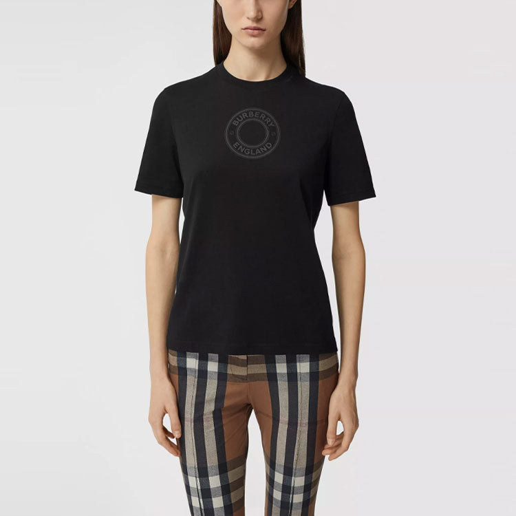 Burberry Logo Pattern Cotton Short Sleeve Black 80360241