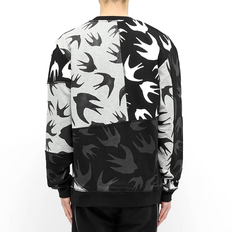 Men's McQ Alexander McQueen Swallow Printing Pattern Round Neck Long Sleeves Colorblock 477017-RPT49-1073