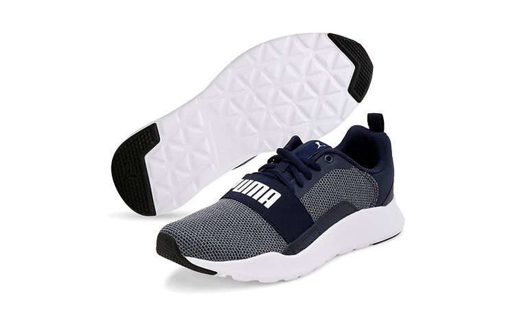 (GS) PUMA Wired Knit Low Top Running Shoes White/Blue 367381-08