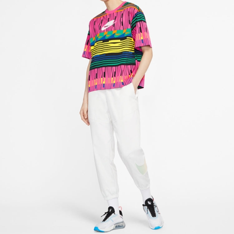 (WMNS) Nike Sportswear Stripe Athleisure Casual Sports Short Sleeve Red CW4822-677