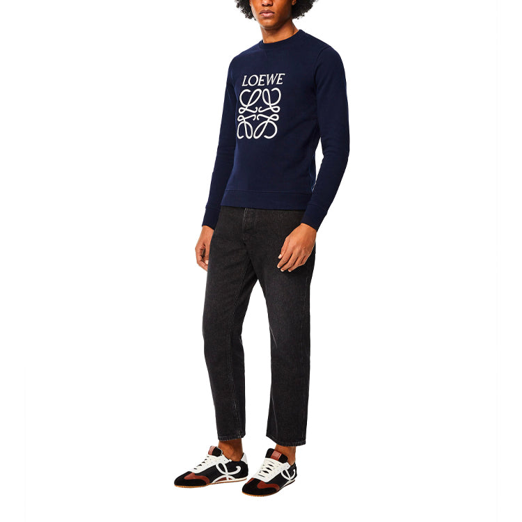 Men's LOEWE Anagram Cotton Round Neck Alphabet Embroidered Sports Classic Navy Blue H526Y24J02-5110
