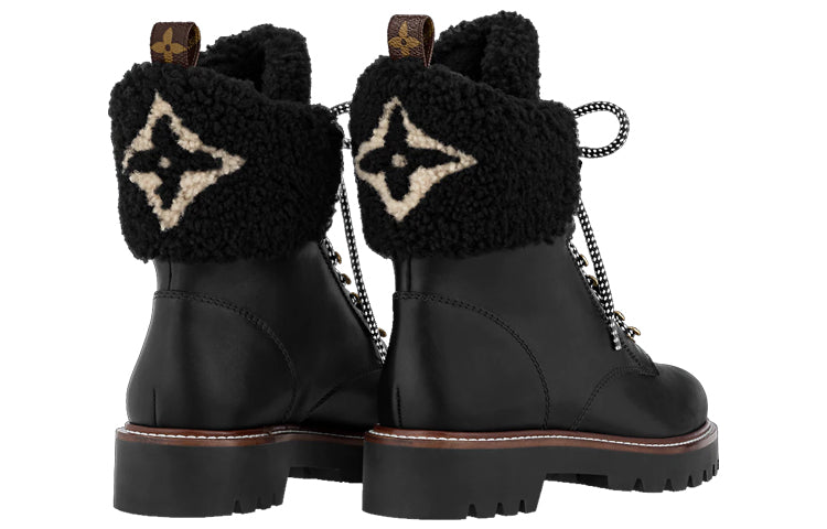 (WMNS) LOUIS VUITTON Territory Shearling Flat Ranger Boots 'Black' 1A95IY
