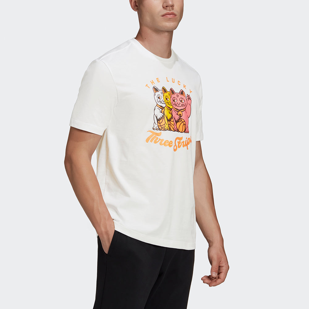 adidas 3 Cats Graphic Loose Sports Round Neck Cartoon Printing Short Sleeve White GE4695