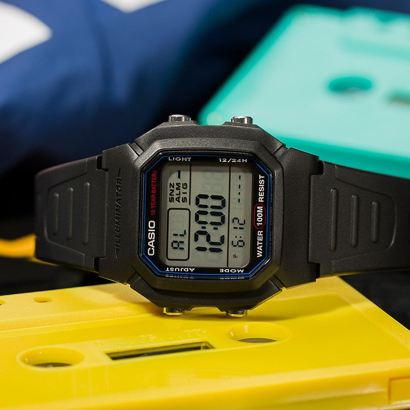 CASIO Waterproof Sports Analog Mens Black Digital W-800H-1A
