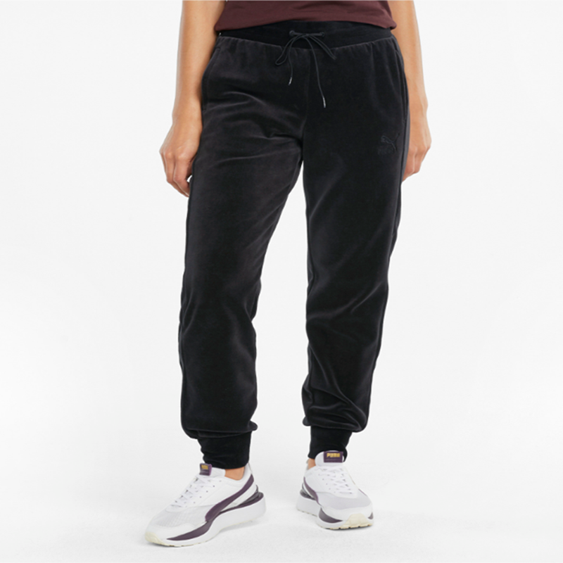 (WMNS) PUMA Iconic Embroidery Logo Knitting Trousers Black 532951-01