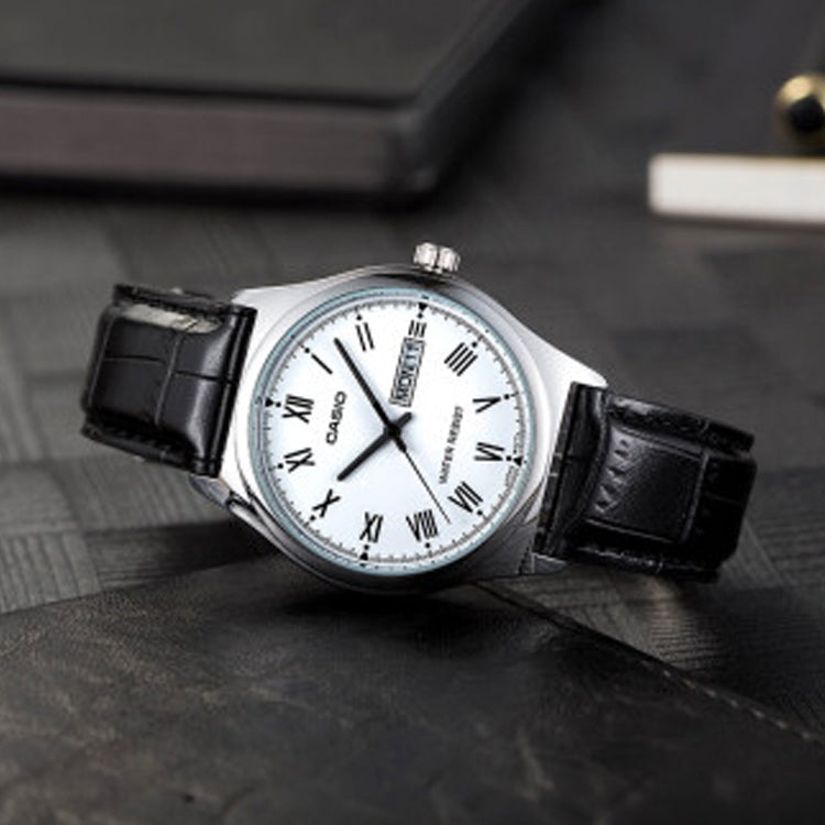 CASIO Waterproof Quartz White DialBlack Strap Mens WhiteBlack Analog MTP-V006L-7B