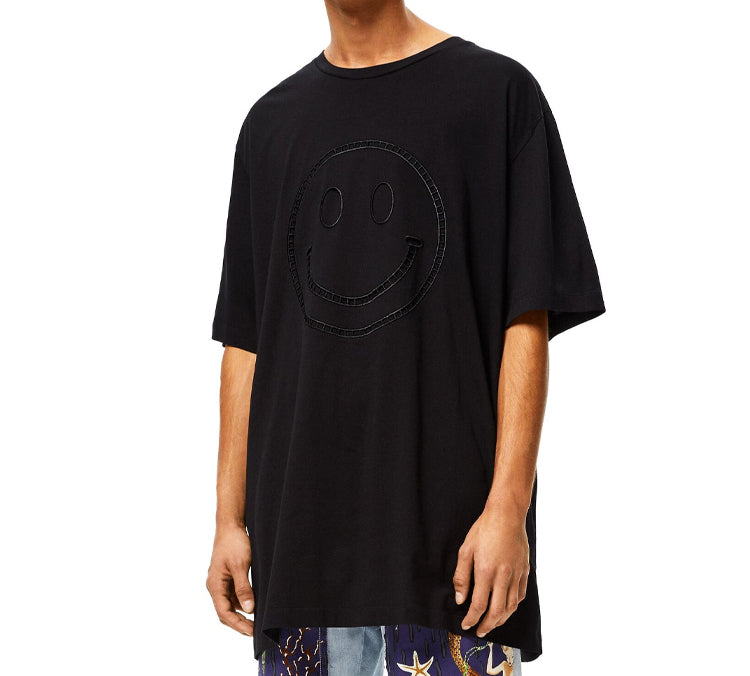 LOEWE Embroidered Smiley Pattern Loose Short Sleeve Unisex Black S616341X20-1100