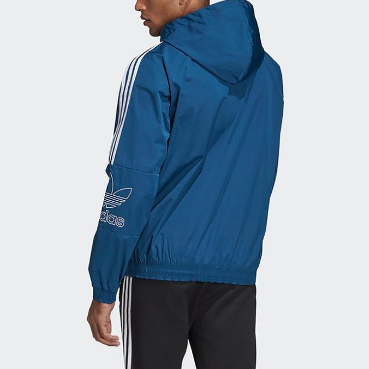 adidas originals Outline Wb Logo Printing Sports Hooded Jacket Blue EB4085