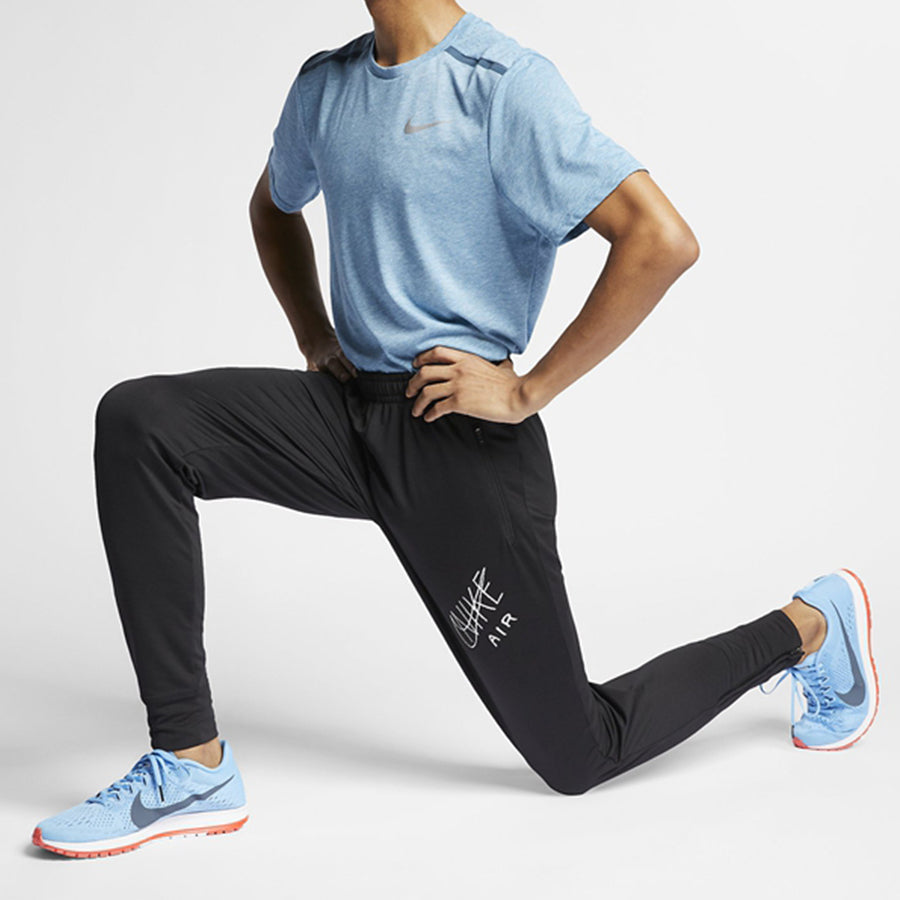 Nike Hollow Out Alphabet Logo Pattern Knit Sports Long Pants Black AT7644-010