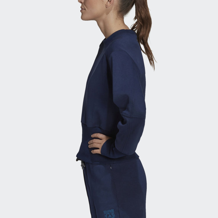 (WMNS) adidas x Karlie Kloss Crossover Sweat Crew Solid Color Splicing Sports Pullover Hoodless Hoodie Blue HB1435