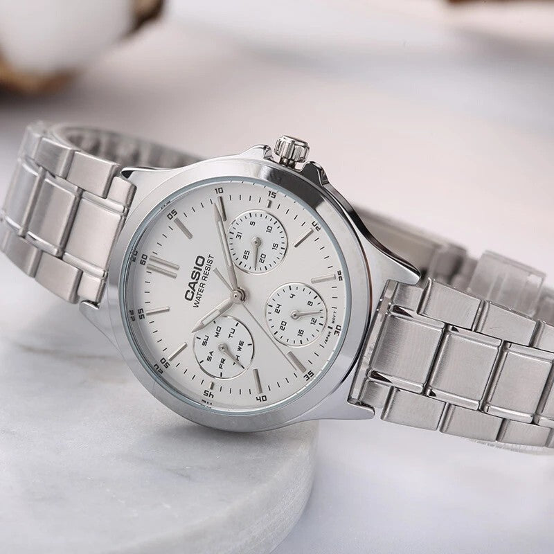 CASIO Waterproof Stainless Steel Strap Quartz White Analog LTP-V300D-7A