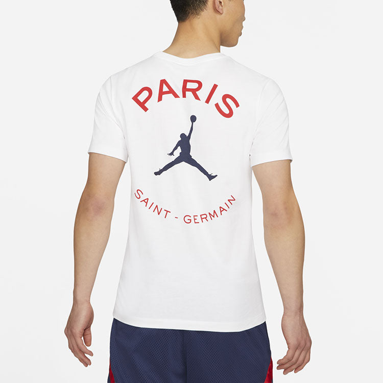 Air Jordan Paris Saint-Germain Logo Printing Sports Round Neck Short Sleeve White DB6515-100