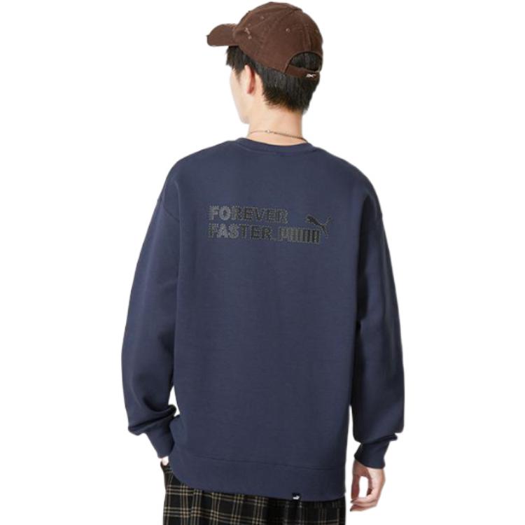 PUMA Small Logo Relaxed Crew Logo Sweater 'Navy' 673605-43