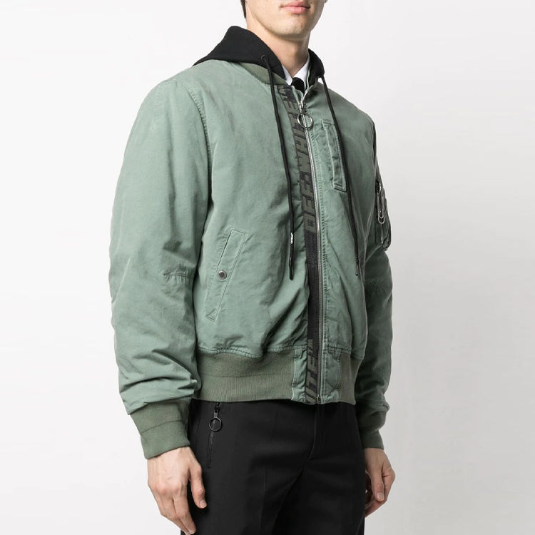 Off-White Men's SS21 Logo Jacket Green OMEH028R21FAB0015910