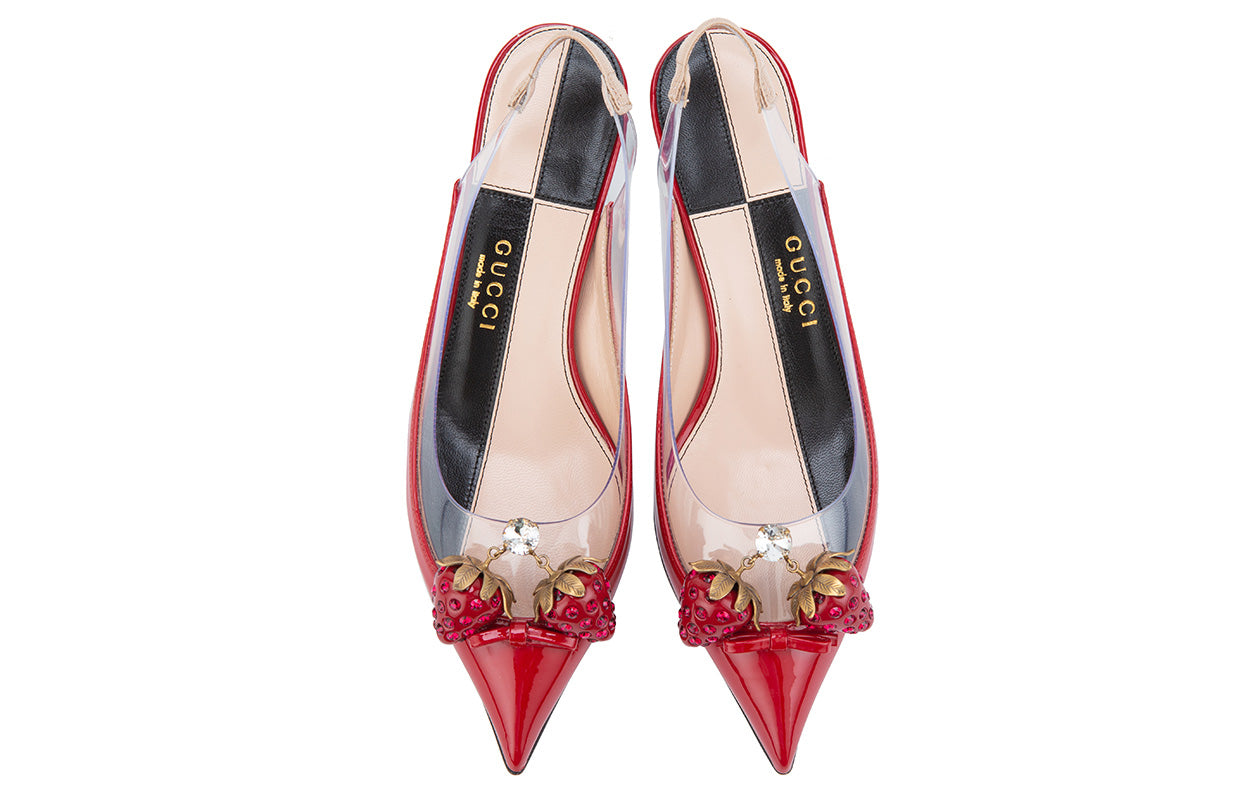 (WMNS) Gucci Large Strawberry LOGO Mid-Top Fashion High Heels Red Sandals 575846-98E30-9137