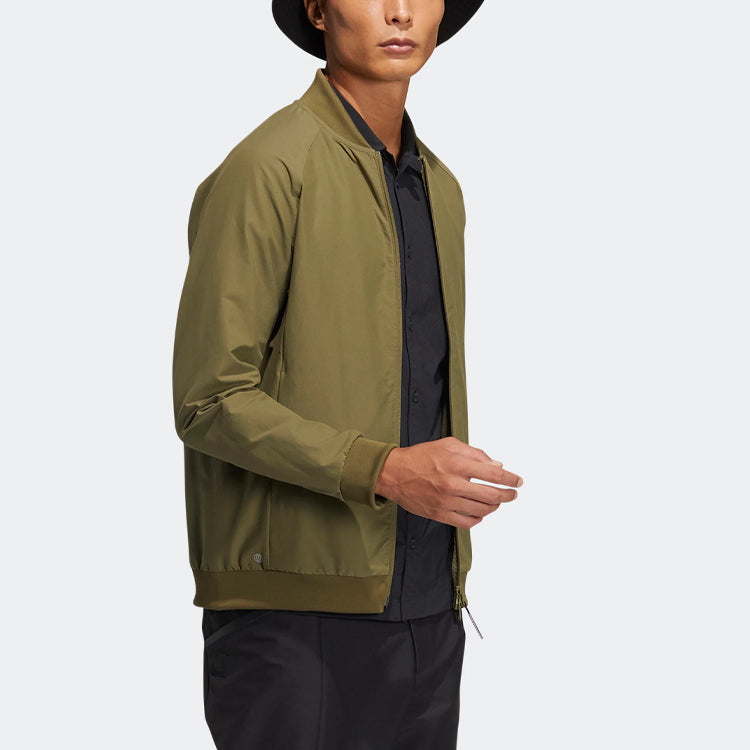 Men's adidas Gt Fz Ls Jk Golf Sports Solid Color Long Sleeves Zipper Jacket Dark Olive Green H64636