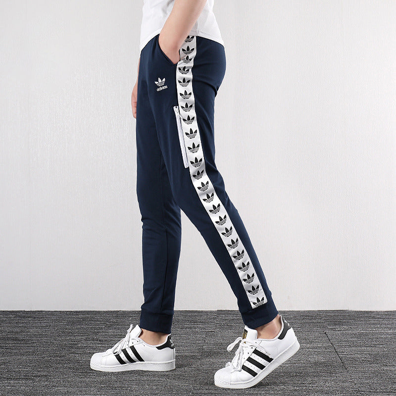 adidas originals Light Pants Tre Colorblock ribbed Bundle Feet Sports Pants Navy Blue DX4235