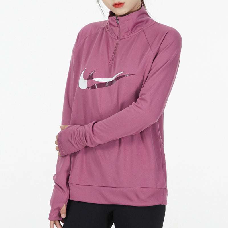(WMNS) Nike DRI-FIT Half Zipper Quick Dry Reflective Sports Long Sleeves Deep Red T-Shirt DD6842-507