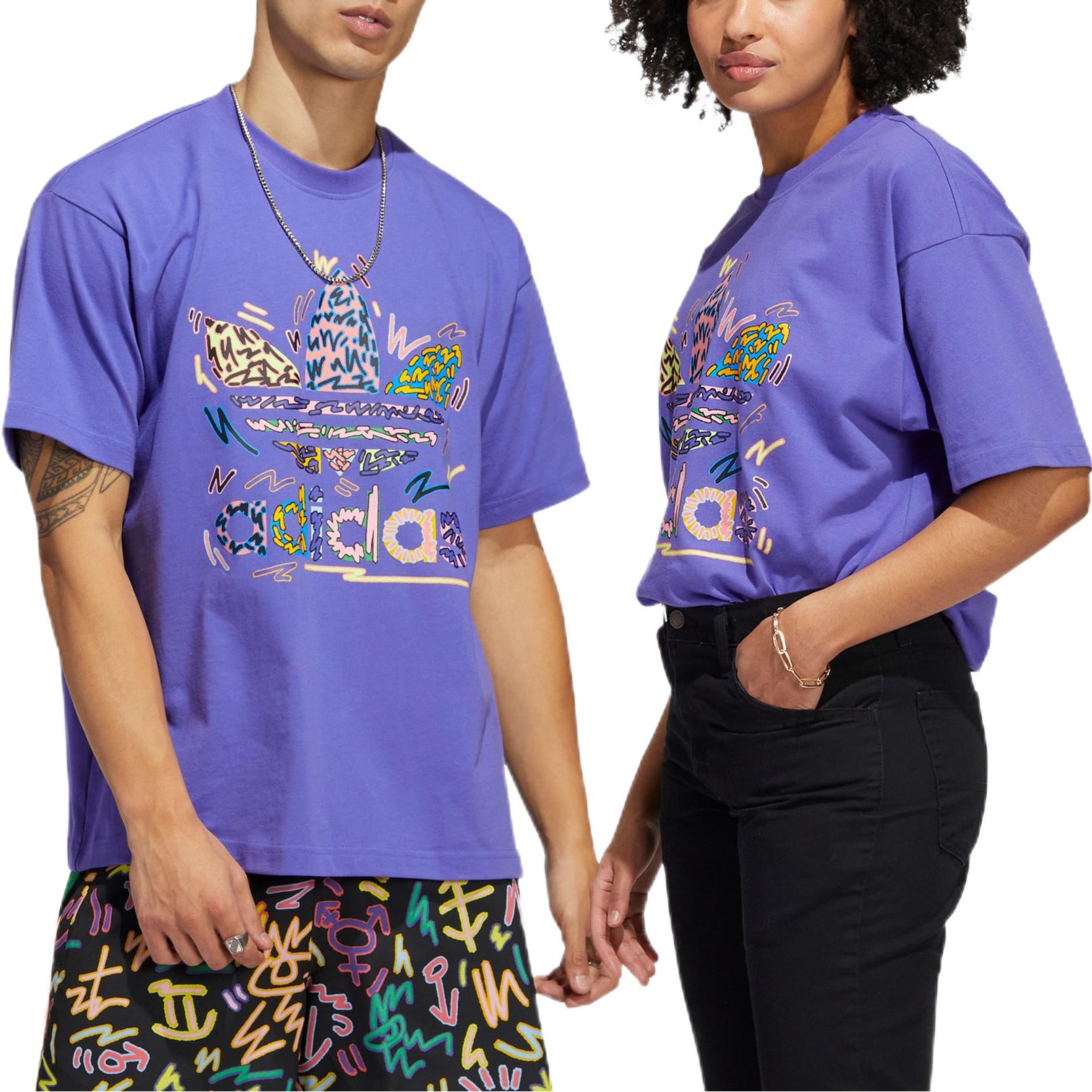 adidas originals Large Logo Alphabet Round Neck Casual Sports Short Sleeve Couple Style Purple HC3077