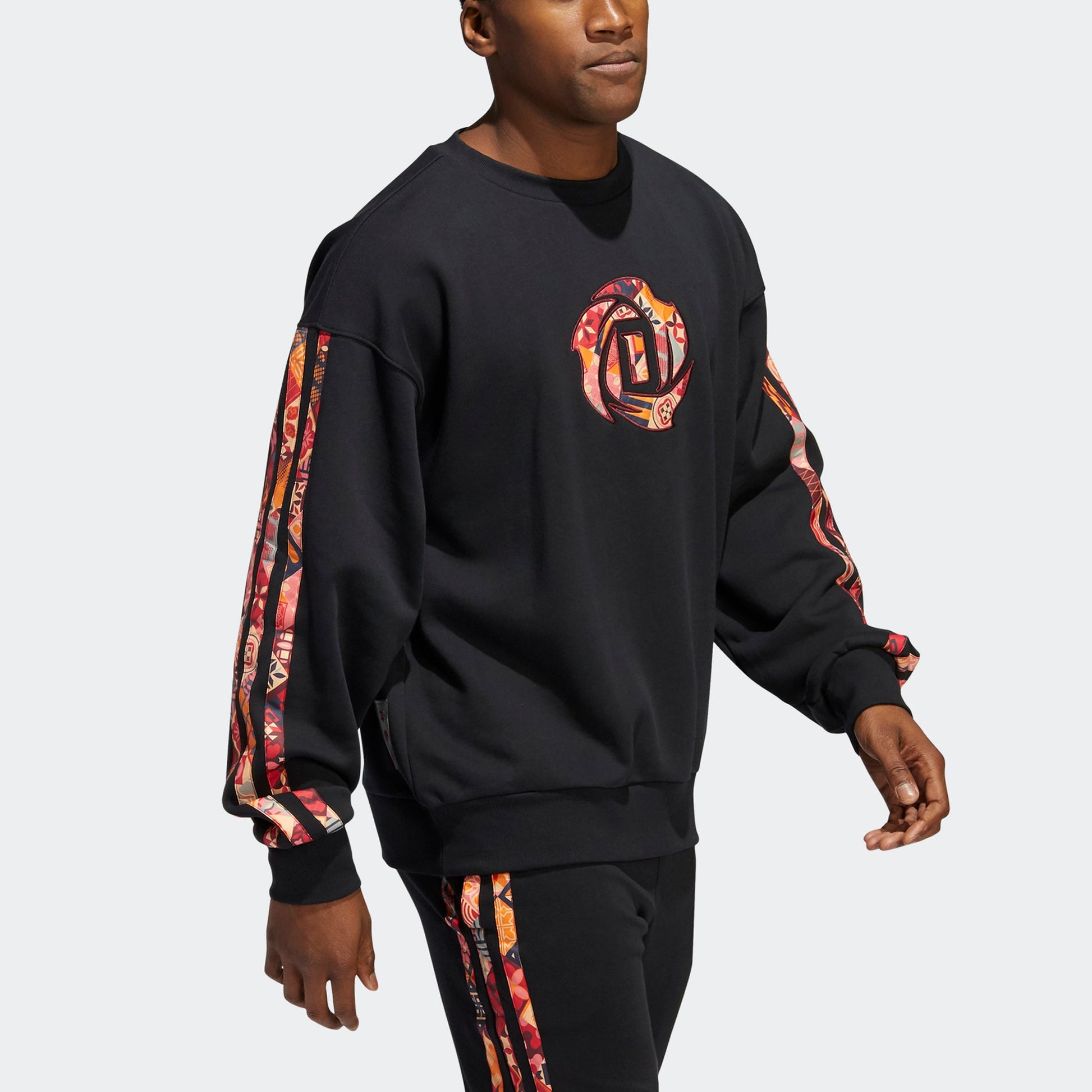 Men's adidas Mic Rose Crew Limited Printing Basketball Sports Round Neck Pullover Black HD7934