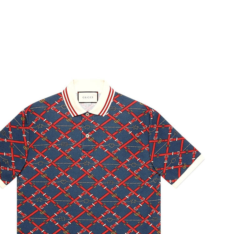 Gucci Belt Check Polo Shirt 'Blue Red' 587461-XJBPI-4062